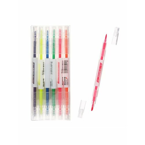 Набор маркеров текстовыделителей 6 штук6 цветов двусторонн 552₽