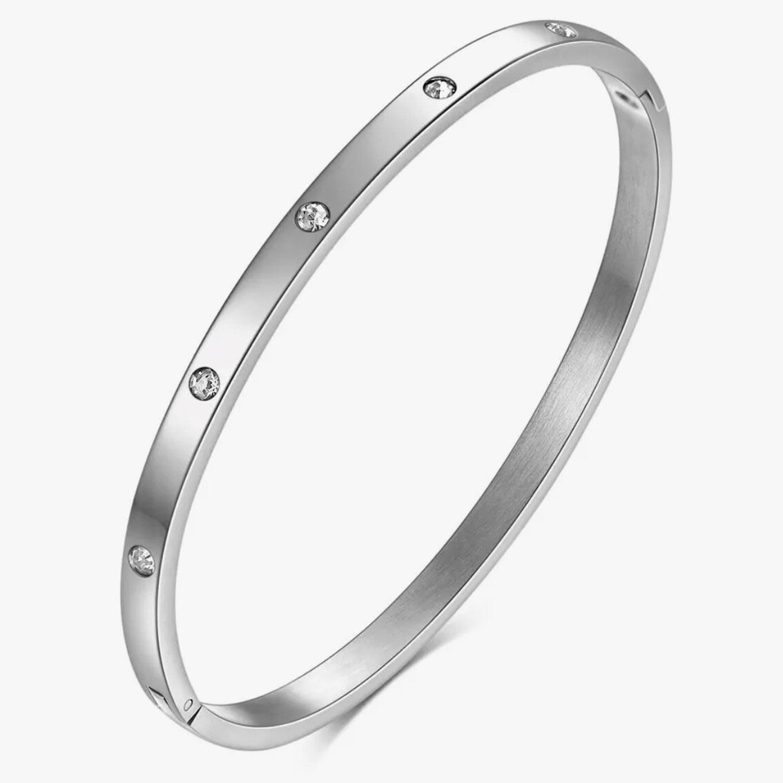 Жесткий браслет SORONA, циркон, кристаллы Swarovski, фианит, Swarovski Zirconia, циркон синтетический, кристалл, 1 шт., размер 6 см, размер one size, диаметр 5.7 см, серебристый