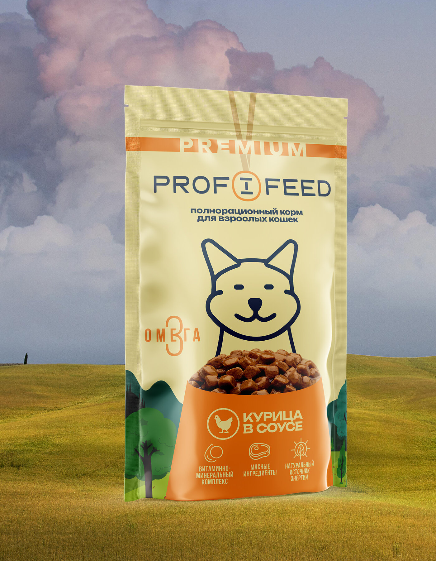 Корм консервированный полнорационный (пауч) «Profifeed» для взрослых кошек с курицей в соусе, 75г, 28 шт. — фото 1
