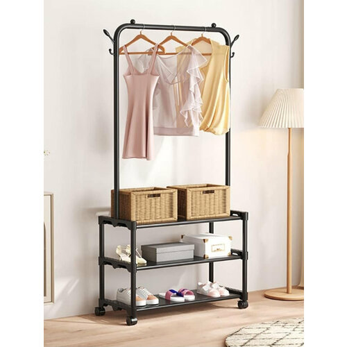 Вешалка напольная с полками на колесиках в прихожую