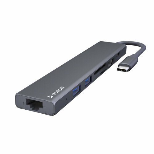 USB Type-C хаб 7-в-1 HDMI Power Delivery 2xUSB 30 RJ45 microSDSD графит Deppa 73127-OZ Без заводской упаковки 4499₽