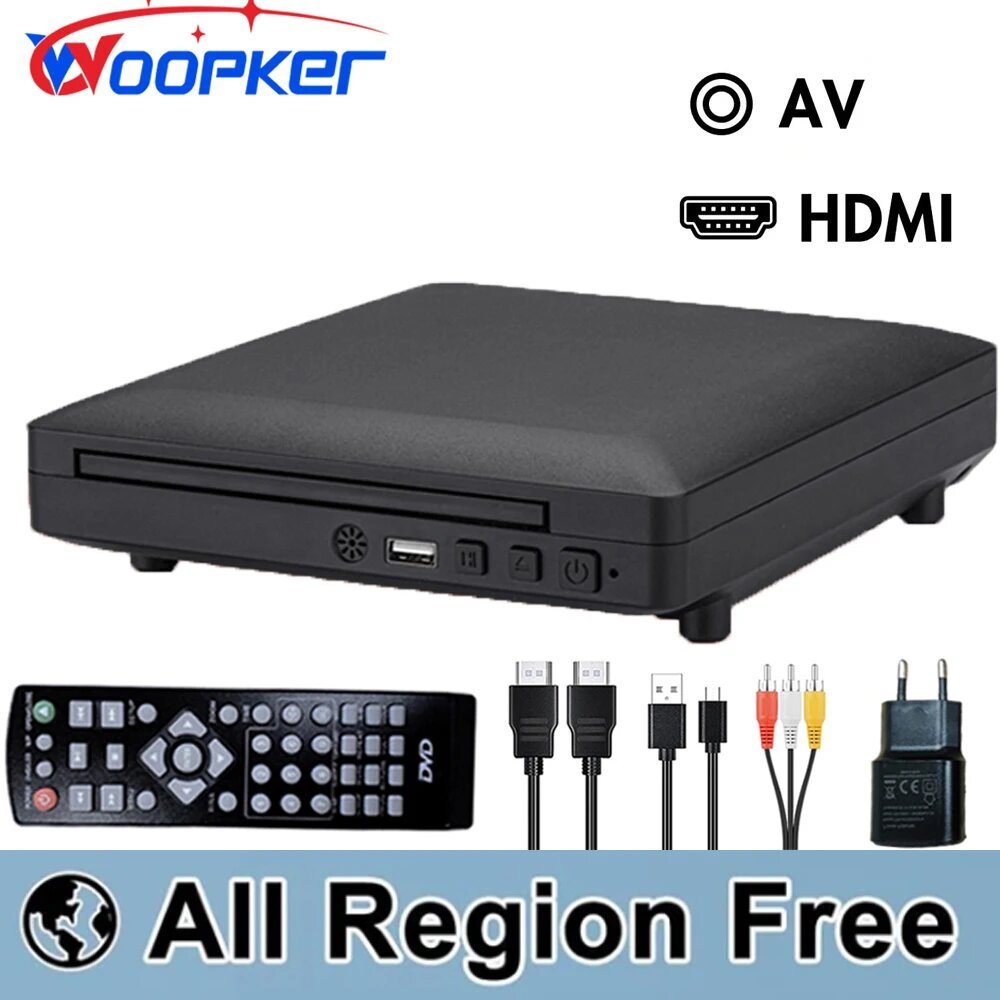 Woopker мини-DVD-плеер высокой четкости с кабелем HDMI и RCA 1080P PAL/NTSC USB 2,0, EU plug