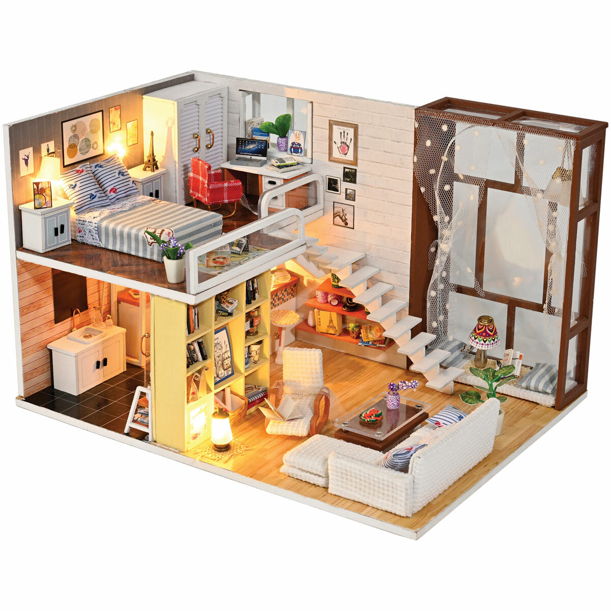 Сборная модель ТРИ совы, Румбокс "Городской лофт", инструменты, клей, светодиоды, картонная коробка