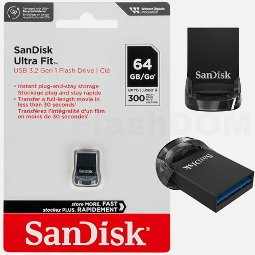Изображение товара Флеш-накопитель SanDisk USB 3.2, 64 ГБ 300мб/с Flash Drive Ultra Fit