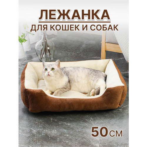 Лежанка с бортиками для кошек и собак, с матрасом, 50х38х15 см