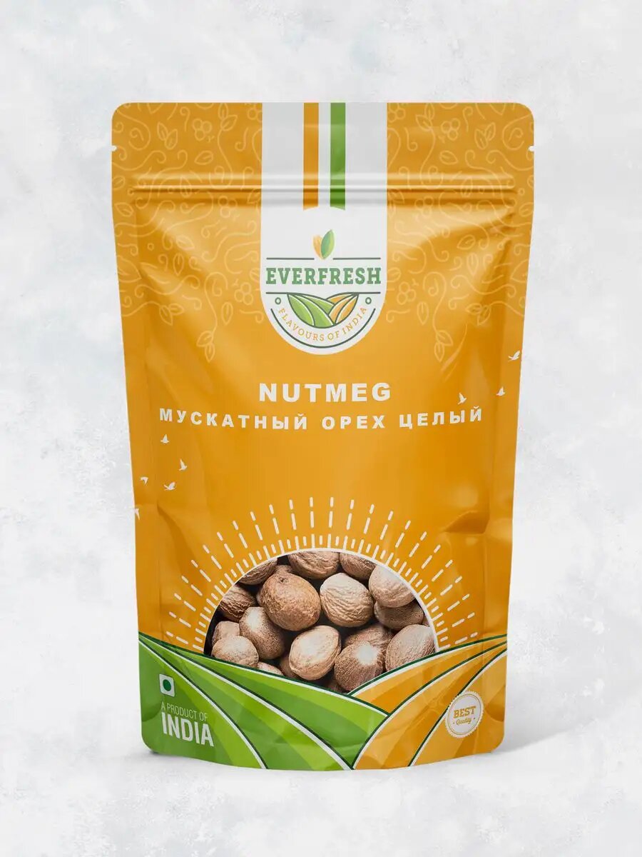 Мускатный орех целый (Nutmeg), Everfresh, дой-пак, в упаковке 50 г
