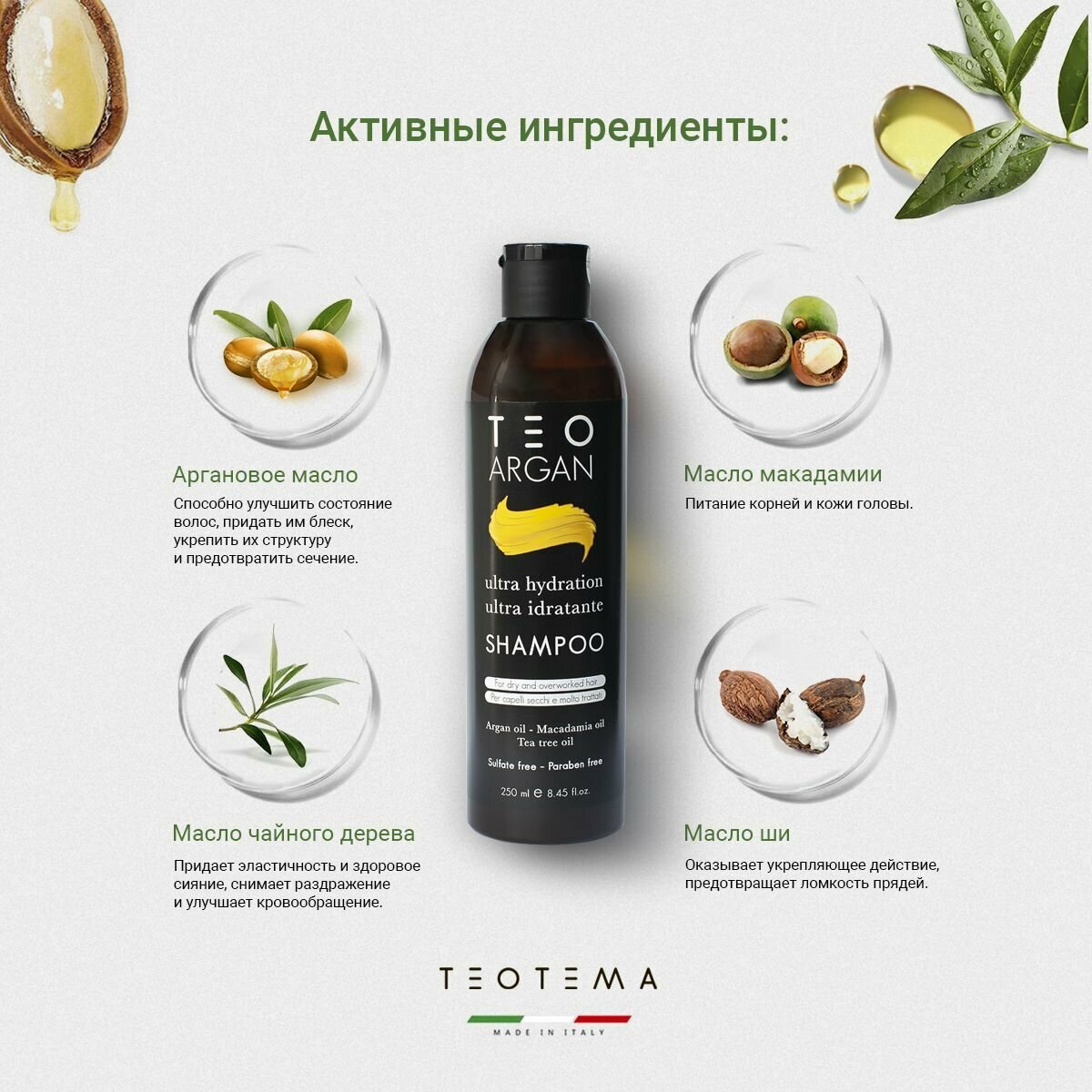 Шампунь с аргановым маслом Teo Argan, 250 мл — фото 1