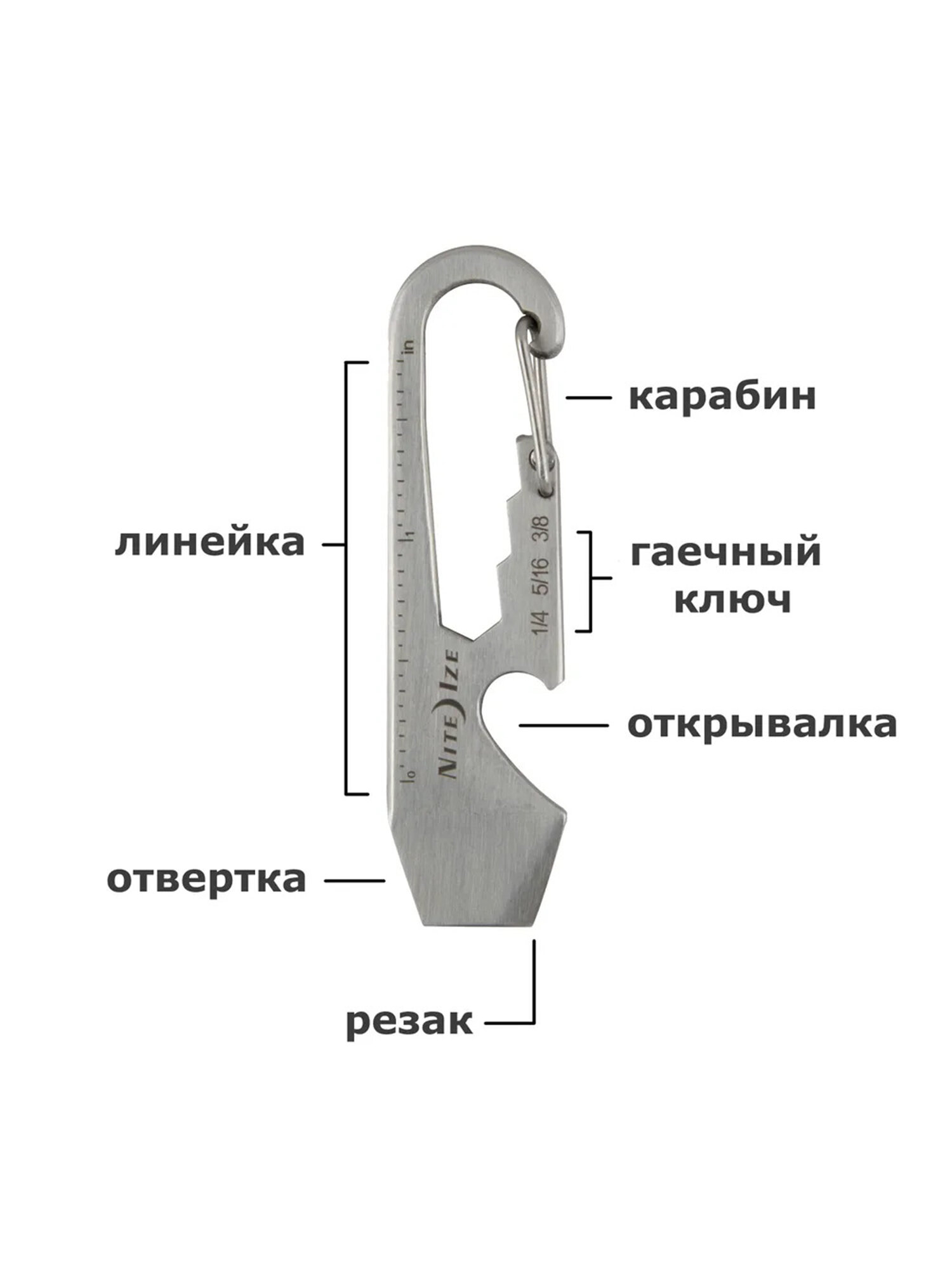Мультитул-брелок edc Nite Ize DoohicKey Key Tool - Стальной — фото 1