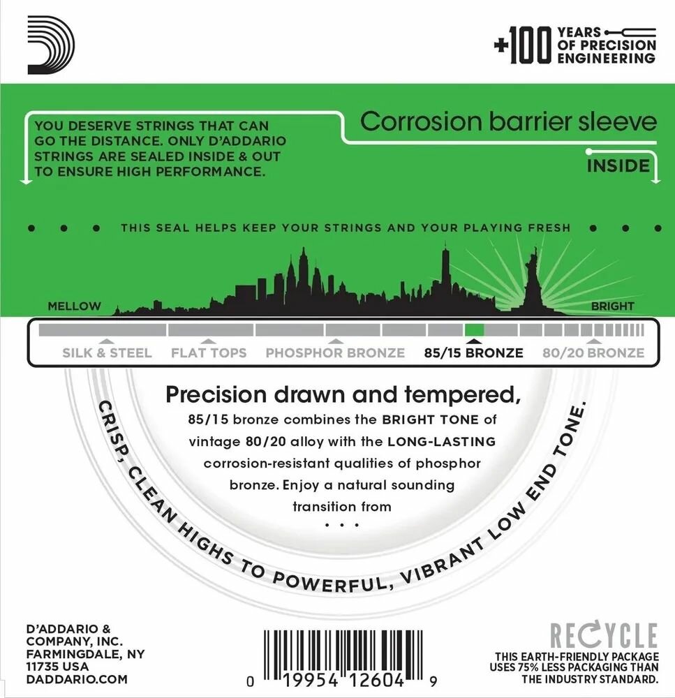 Струны для акустической гитары D`Addario EZ890 (Бронзовые, 85/15) — фото 1