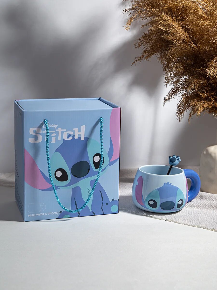 Кружка Gift Mug "Стич", керамика, детская, синяя/черная, 650 мл — фото 1