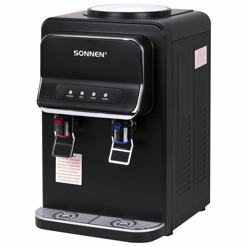 Кулер для воды SONNEN TSE-02WB, настольный, нагрев/охлаждение электронное, 2 крана, черный, 456174