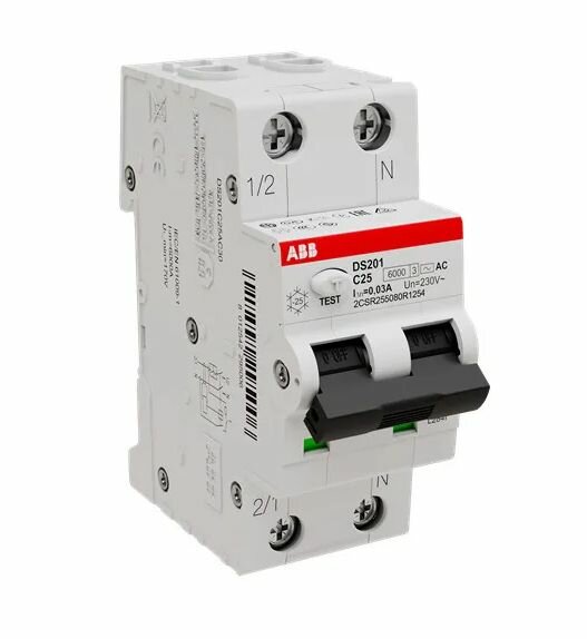 Дифференциальный автомат 2 полюсный ABB DS201 C25A 30mA- 6kA-230B