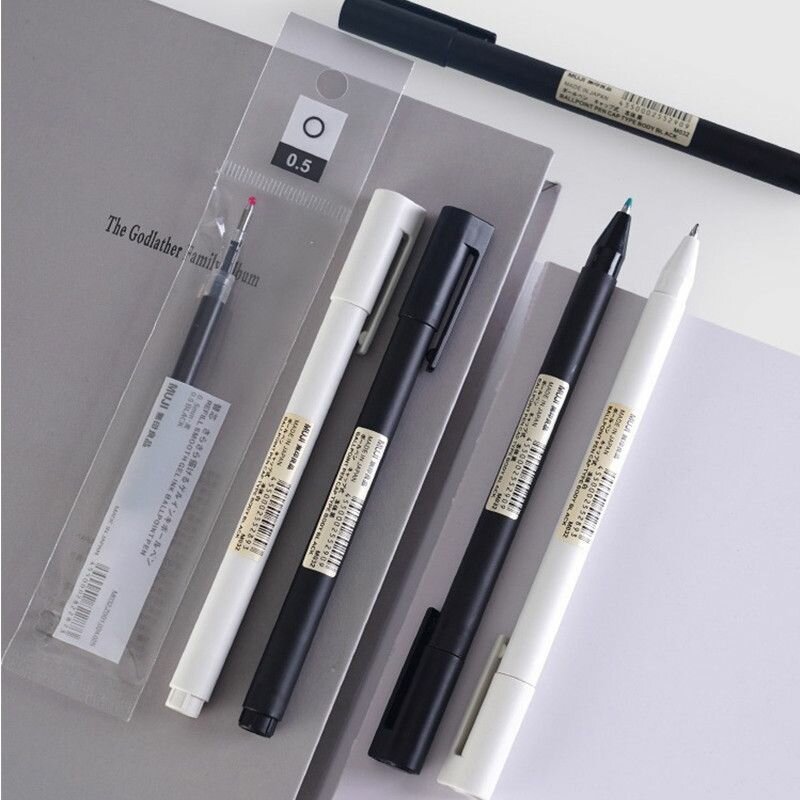 MUJI 05 мм быстросохнущая гелевая ручка с колпачком черного и белого цвета(белый white gel)