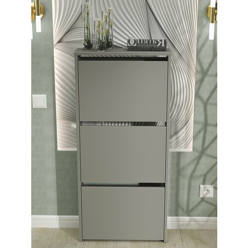 Обувница №27 в прихожую закрытая, высокая, узкая, деревянная, тумба для обуви 3 отделения