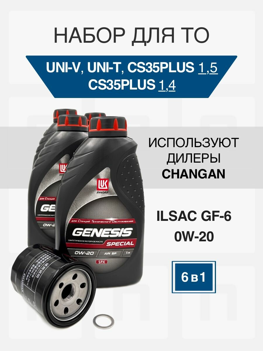 Набор для CHANGAN CS55PLUS, UNI-V, UNI-T 1.5 л и CS35PLUS 1,4 л синтетика LUKOIL SPECIAL 0W-20 фильтр H15002-1000-AB