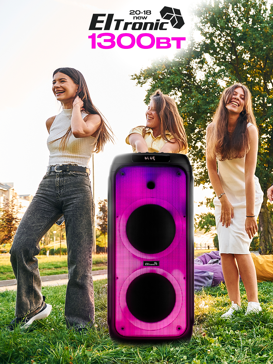 Беспроводная колонка большая ELTRONIC FIRE BOX 20-18 1000 , с микрофоном и пультом ДУ, чёрная
