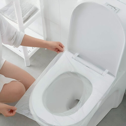 Изображение товара Накладки на сиденье унитаза одноразовые полиэтиленовые для туалетов общественного транспорта, 50 шт.