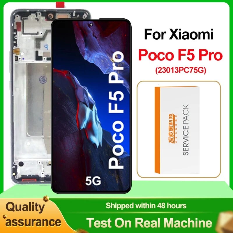 Оригинальный дисплей 6,67 'для Xiaomi Poco F5 Pro AMOLED, дигитайзер сенсорного экрана в сборе для 23013PC75G ЖК-дисплей, Запасная часть, Black With Frame