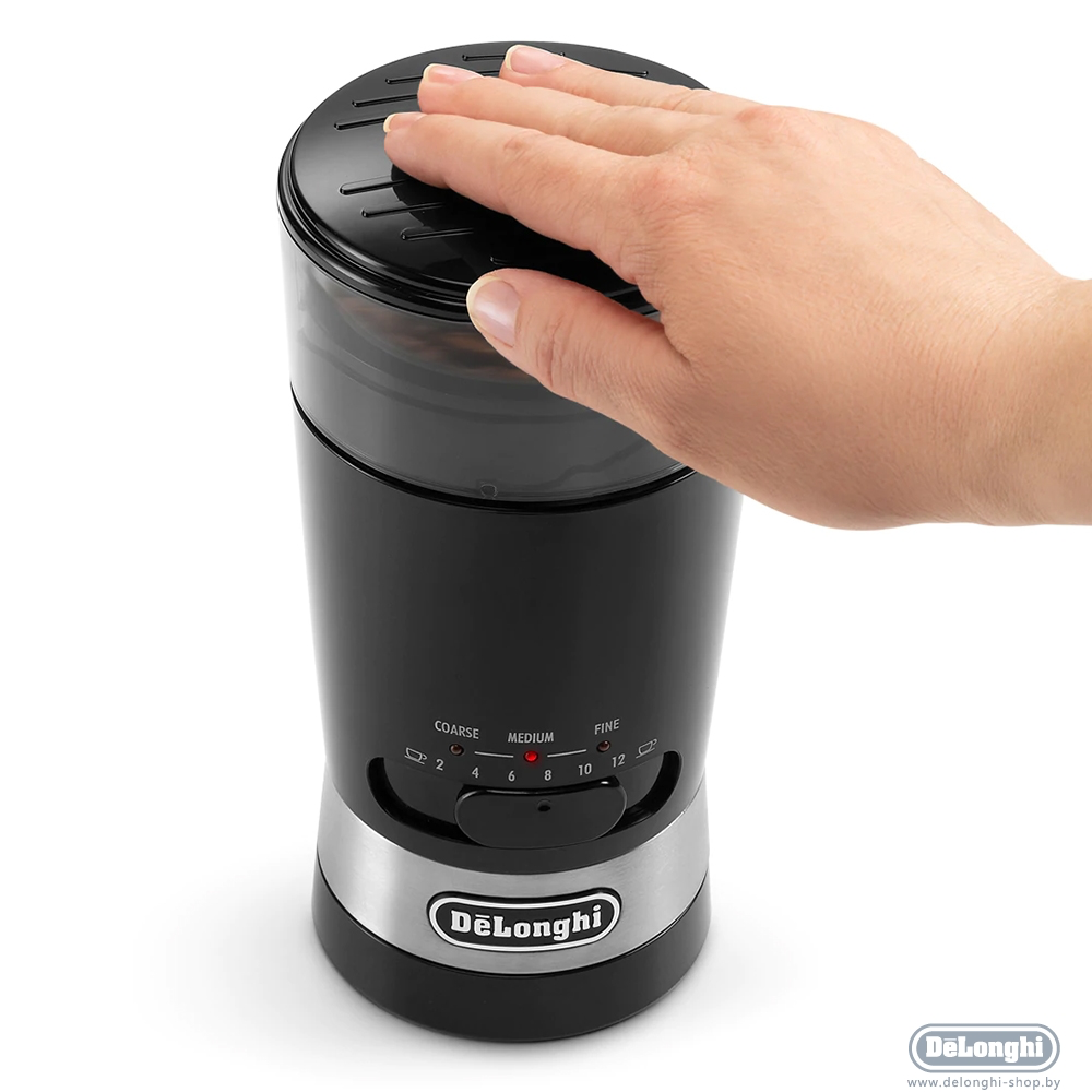 Кофемолка DeLonghi "KG210", мощность 170Вт, жернова, 3 степени помола, черная, 90г