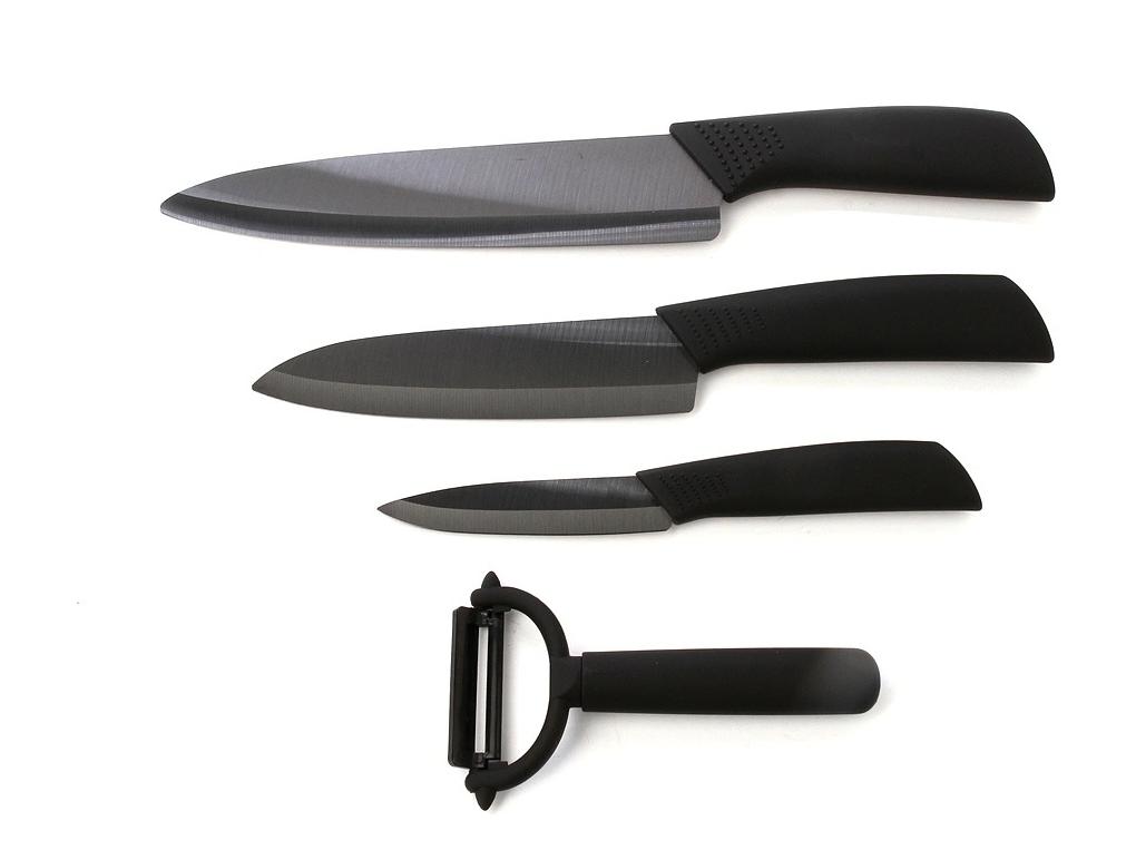Набор комплект кухонных керамических ножей 4 в 1 MyPads knife нож нано керамический с противоскользящей ручкой с стильным черным дизайном не нужно .