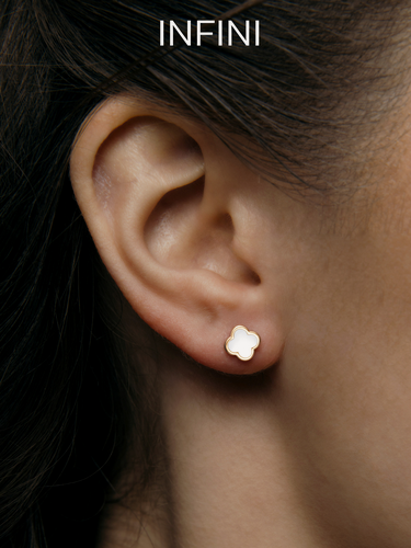 Изображение товара Серьги пусеты, красное золото, 585 проба, фианит, эмаль