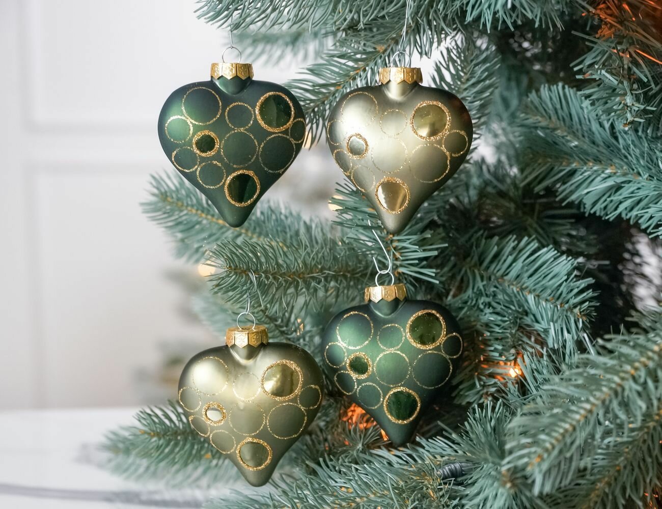 Набор ёлочных украшений сердечки 'лорри' стекло зелёный оливковый 9 см 4 шт Kaemingk 180874