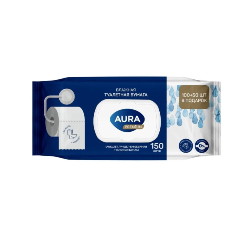 Влажная туалетная бумага Aura PREMIUM big-pack с крышкой 150шт
