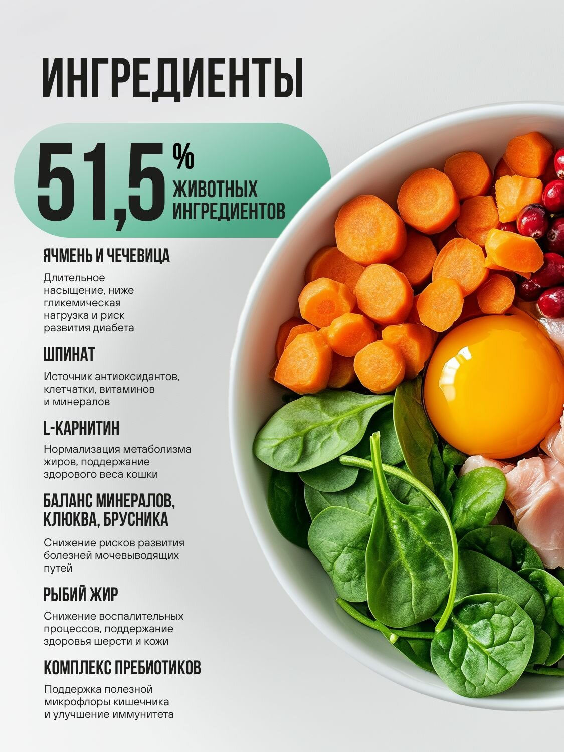 Корм сухой BOWL WOW для стерилизованных кошек полнорационный с индейкой, курицей и шпинатом 1.5кг — фото 1
