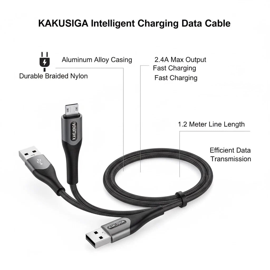 Кабель KAKUSIGA, USB-Type-C, 1.2 м, быстрая зарядка, малодымный — фото 1