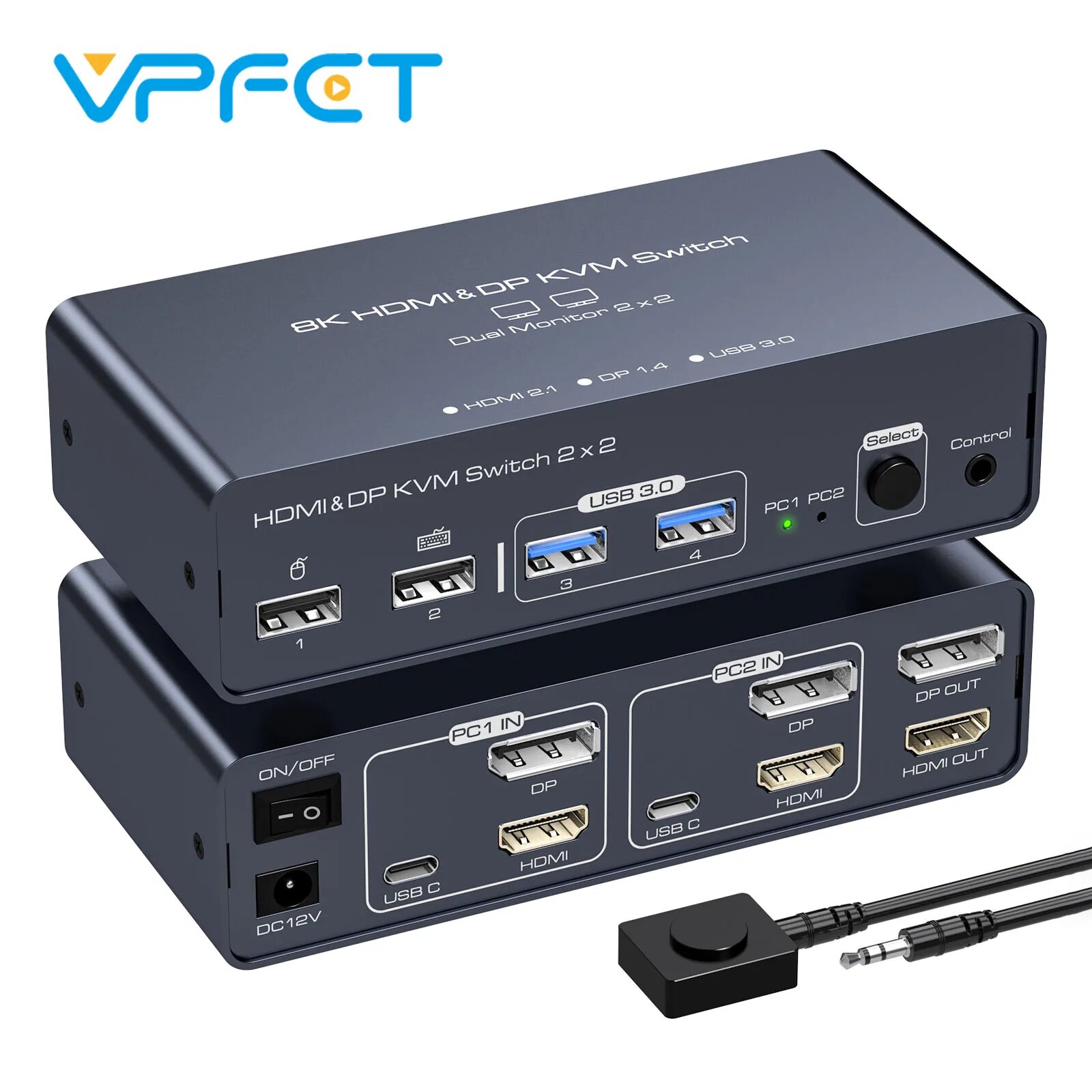 HDMI DisplayPort KVM-переключатель 2 ПК 2 монитора 8K 4K EU Plug