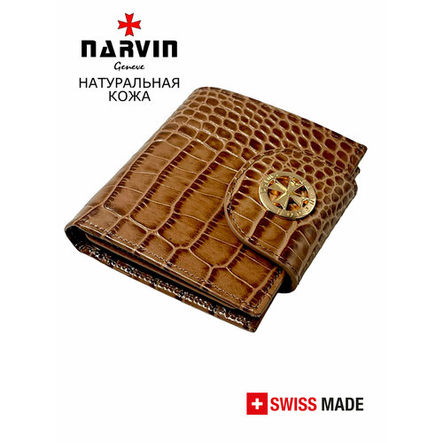 фото Кошелек narvin, фактура под рептилию, бежевый, коричневый