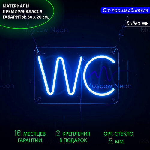 Изображение товара Неоновый светильник, неоновая светодиодная вывеска на стену, настенная неоновая лампа "WC" для бизнеса, 30 х 20 см.