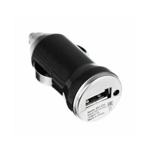 Автомобильное зарядное устройство, USB, 5V-1A, 12-24v, пластик, металл /1/300/ 931-228