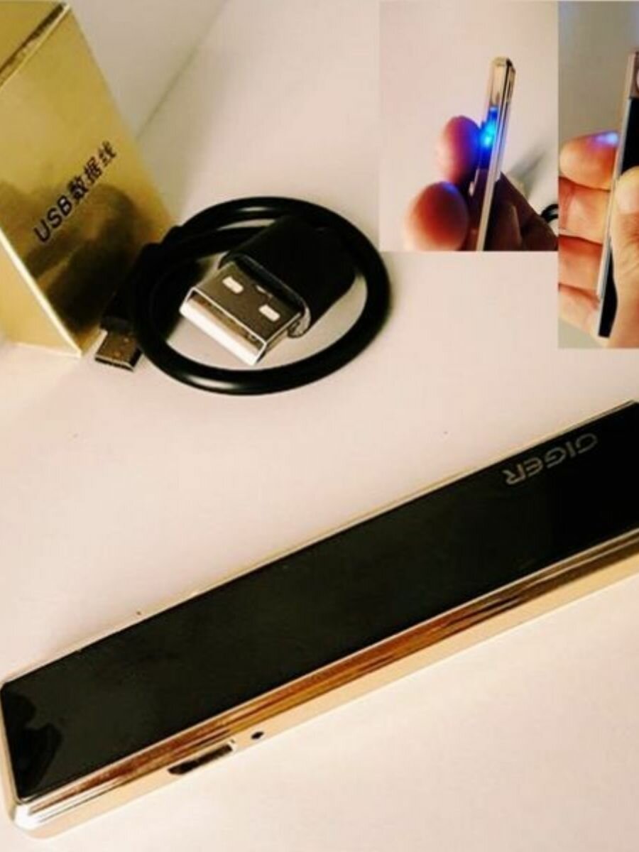 Зажигалка электронная слайдер USB (Gold Satin)) - фотография № 2
