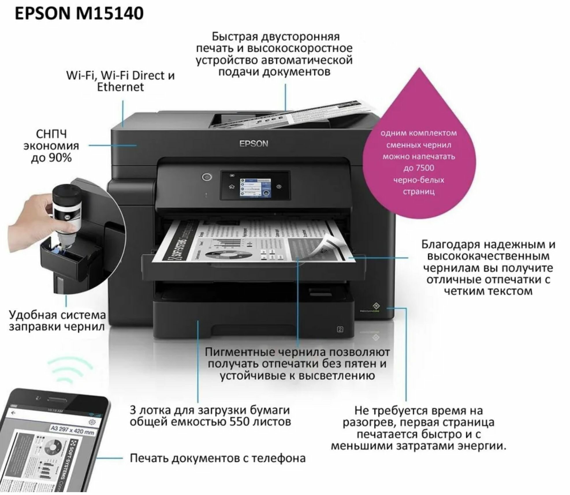 МФУ Epson M15140 черный (c11cj41404/ c11cj41402) - фото №13