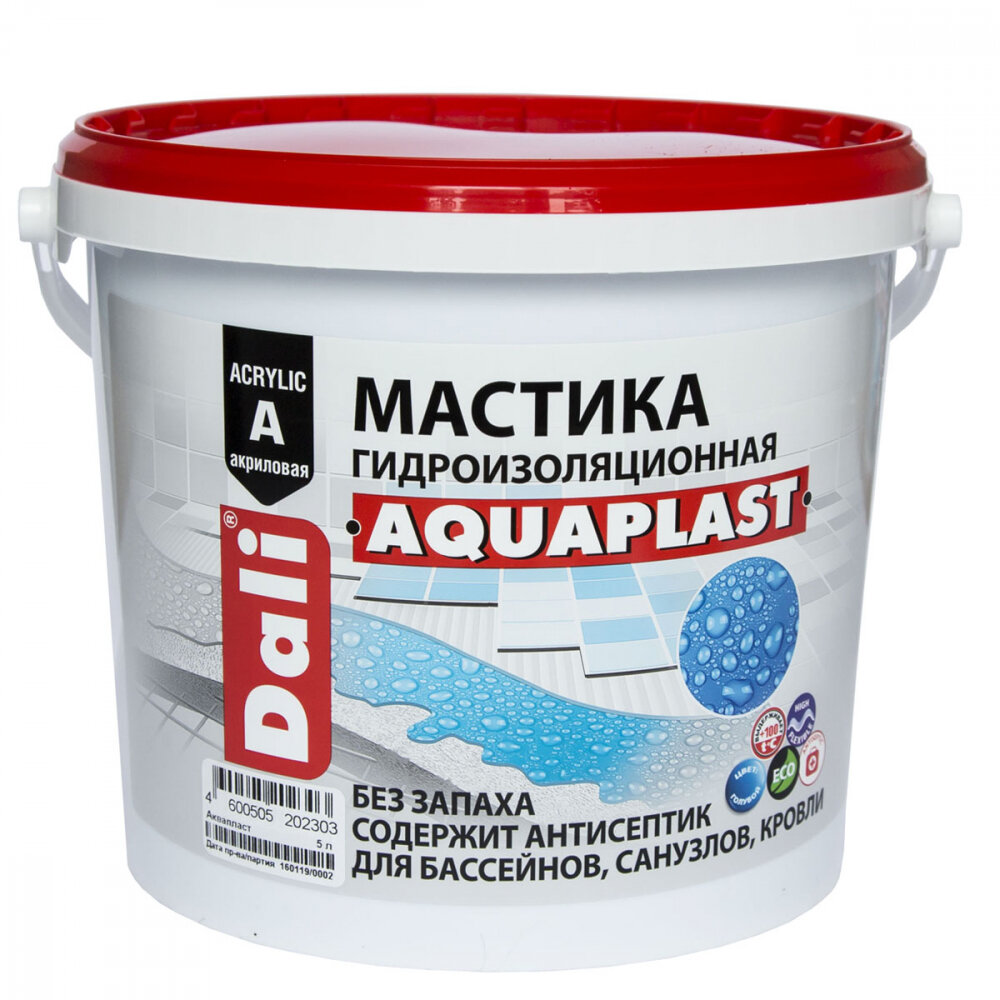 Dali мастика Aquaplast / Дали Аквапласт гидроизоляционная универсальная акриловая 9л