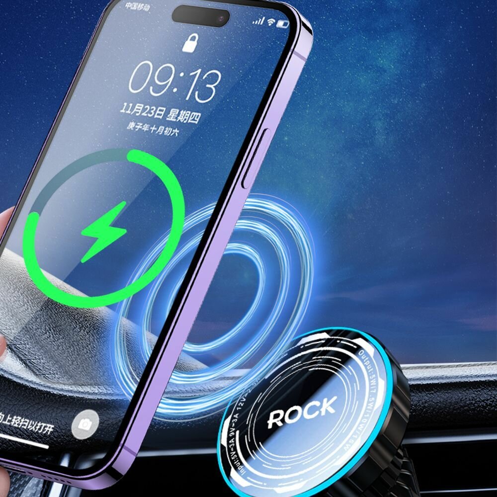 Автомобильный держатель с беспроводной зарядкой Magnetic Fast Charging Car Mount with MagSafe and Auto Cooling черный — фото 1