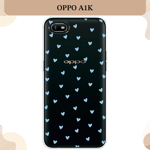 Силиконовый чехол Голубый сердечки на Oppo A1k / Оппо A1K, прозрачный силиконовый чехол медвежья спина на oppo a1k оппо a1k прозрачный