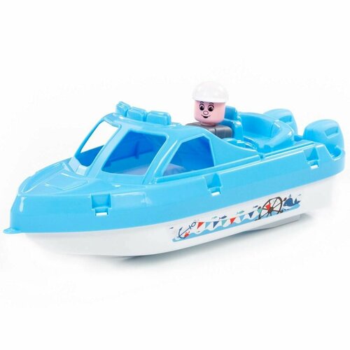 фото Пластмассовый катер для купания (34 см) с фигуркой капитана (голубой) полесье