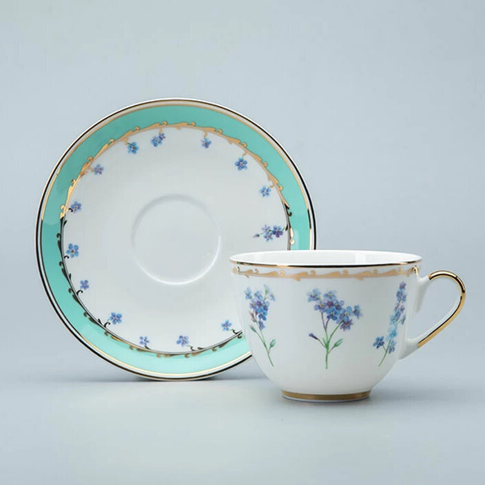 Чашка с блюдцем, 250 мл. Императорский фарфоровый завод. Форма "Весенняя - 2", "Улыбка флоры 1". Костяной фарфор.