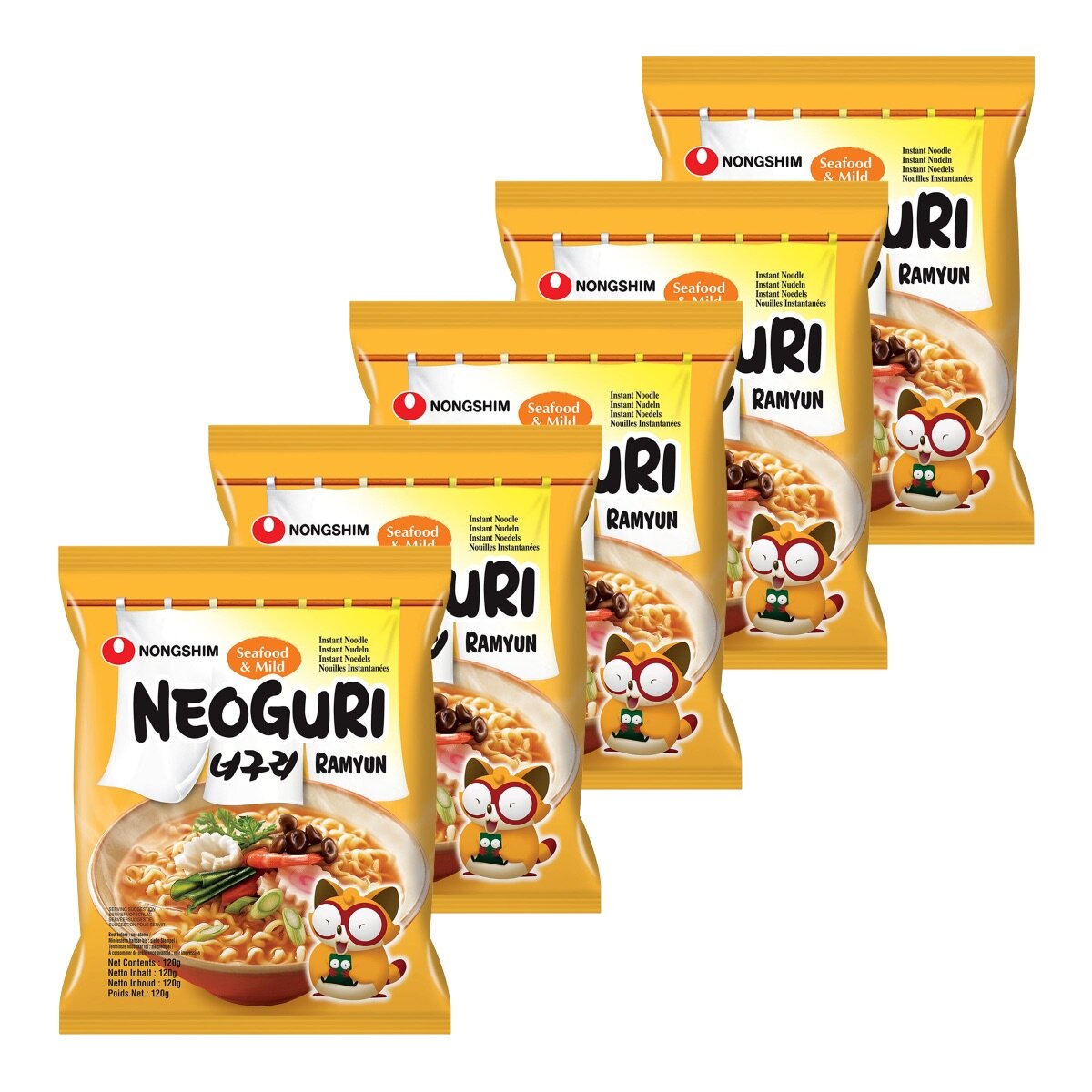 Лапша быстрого приготовления Неогури с морепродуктами Nongshim, пачка 120 г х 5 шт