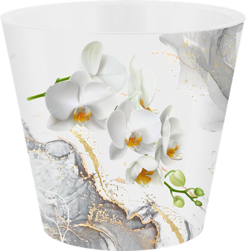 фото Горшок для цветов с дренажной вставкой INGREEN London Orchid Deco 1,6л d=16см, дизайн белая орхидея, Арт. IG619610519