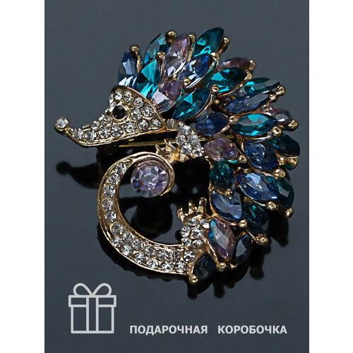 фото Брошь ежик в подарочной коробочке, стразы, стекло, синий petro-jewelry