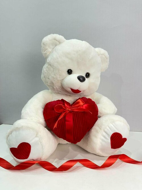 Подарок на 8 марта Мягкая игрушка Медведь с сердцем белый , 50см