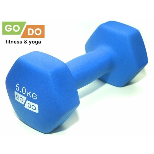 Гантель GO DO в виниловой матовой неопреновой оболочке. Вес 5 кг. (Голубой)
