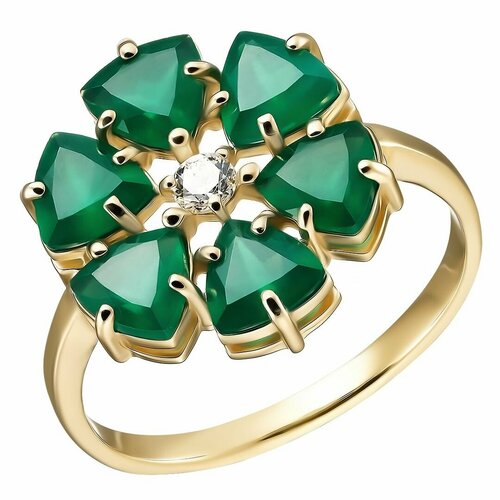 Перстень UVI Ювелирочка Серебряное кольцо 925 пробы с Агатами и Фианитом, серебро, 925 проба, золочение, фианит, агат, размер 19, золотой, бесцветный