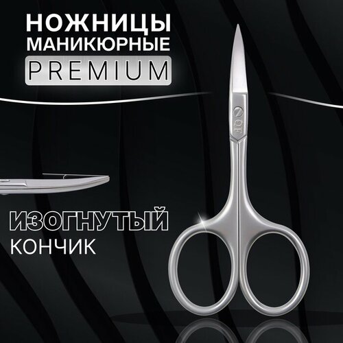 Ножницы маникюрные «Premium», загнутые, узкие, 9,5 см, на блистере, цвет серебристый