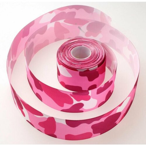 Лента репсовая декоративнаКамуфляж 4 см*15 ярдов ярко- розовая