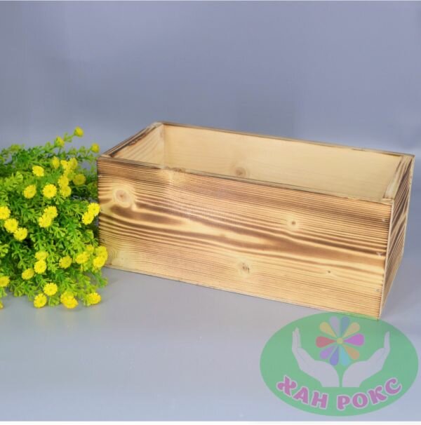 фото Кашпо-ящик прямоугольное 26х13х11см дерево обоженное (1шт)