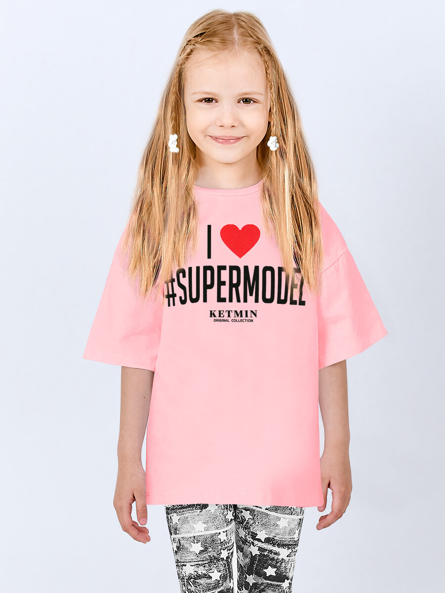 Футболка KETMIN детская оверсайз Супермодель SUPERMODEL, размер 98-104, розовый — фото 1